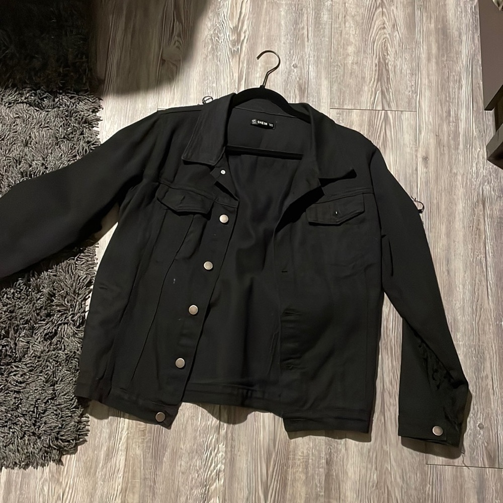Black fringe jean jacket